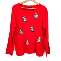 Verve Ami Womens XL Sequin Penguins Sweater Renaissance Red Fine Knit Wi... - $25.19