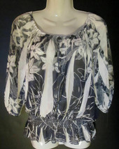 Juniors Charlotte Russe Sheer Tunic Navy &amp; White Sz SMALL 3/4 sleeves Cinched  - £8.62 GBP