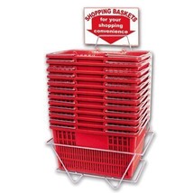 NEW 12 Standard Shopping Baskets - Chrome Handles - Metal Stand and Sign... - $108.50