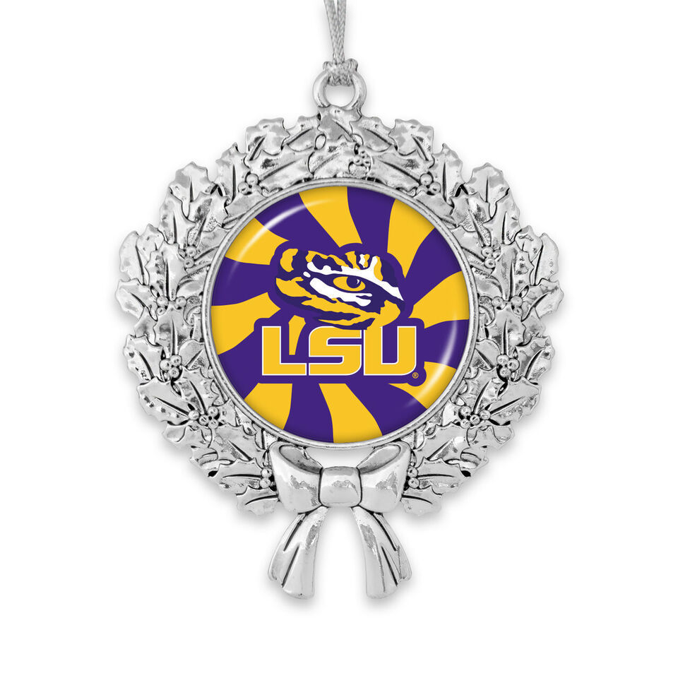 62007 LSU Tigers Peppermint Stripe Wreath Christmas Ornament