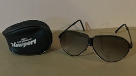 Vintage NOS Newport Black Foldable Aviator Sunglasses W/ Storage Case - $273.33 MXN