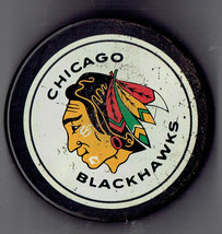 Vintage NHL Chicago Blackhawks Large Logo souvenir Hockey PUCK - $43.46