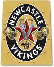 Newcastle Vikings Beer Logo Retro Wall Decor Bar Man Cave Large Metal Ti... - $19.95