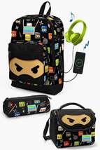 Kids Black Ninja Patterned USB 3-Piece School Bag Set SET0123285 - £197.40 GBP