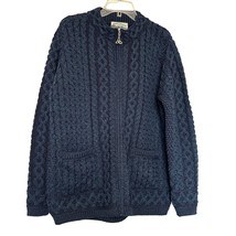Aran Crafts Womens Navy Cable Knit Cardigan Sweater Merino Wool Sz Large... - $123.75