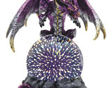 Purple Silver Gold Wyvern Dragon On Rocky Cliff With LED Optic Ball Figu... - $62.99