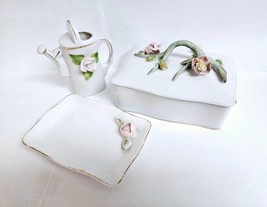 Vintage Wales Japan Porcelain Vanity Trinket Box Tray &amp; Mini Pitcher 4PC... - $467.16 MXN