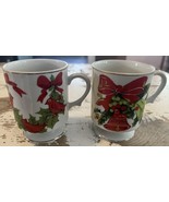 Vintage Set Of Lefton China Christmas Holly Bells And Cardinals Coffee M... - $18.50