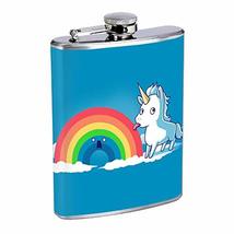 Tasty Rainbow Unicorn Hip Flask Stainless Steel 8 Oz Silver Drinking Whiskey Spi - £7.44 GBP