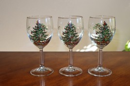 Set Lot of 3 Vintage Spode Christmas Tree Wine Glasses England 7.25&quot; Goblet - $392.12 MXN