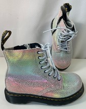 Dr. Martens Boots Girls 10 Silver Sparkle Lace Up Side Zip 1460 Pascal A... - $556.59 MXN