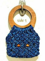 Macrame Purse with Round Wooden Handles Small Blue Vintage BOHO Retro 70s Hippie - £10.53 GBP