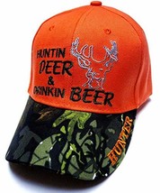 Hunting Deer &amp; Drinking Beer Camo Bill Blaze Orange Hat Cap Hunter Adjus... - $14.99