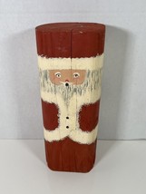 9” Red &amp; White Hand Painted Log Santa Christmas Decor - $9.50