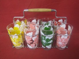 Eight Beautiful Vintage Glass Flower Cups with Holder - £30.57 GBP