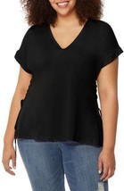 Rebel Wilson x Angels V-Neck Lace-Up Corset Tee in Black Size 1X - £23.95 GBP
