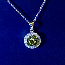 WT# Green Peridot, Cz &amp; Sterling 925 Sterling Necklace - £47.48 GBP