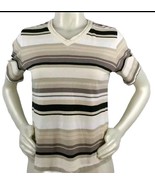 Short Sleeve Tee T-Shirt V-Neck Petite PXS/TP Striped Brown Tones Alliso... - $185.02 MXN