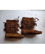 Minnetonka Women Brown 2 Layer Fringed Boot Moccasin 84653 Size 6.5 NWOB - £21.85 GBP