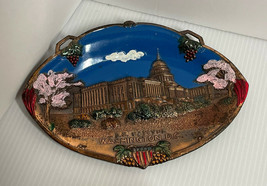 Vintage made in Japan metal White House painted wall decor Plate Raised ... - £10.97 GBP