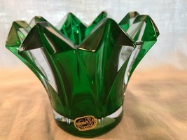 Bohemia Green Cased Crystal Glass Mikasa Votive Holder Czechoslovakia - ... - $29.99