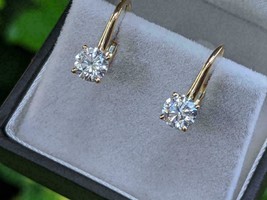 3 CT Rond Imitation Diamant Dormeuses Boucles D&#39;Oreilles 14K or Jaune Plaqué - £80.04 GBP