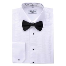 New Berlioni Italy Men&#39;s Premium Tuxedo Dress Shirt Laydown Collar Bow-Tie White - £20.97 GBP