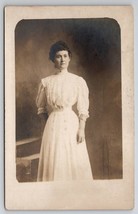 RPPC Victorian Woman Lace Dress Tiny Waist Star on High Collar Postcard I23 - £12.49 GBP