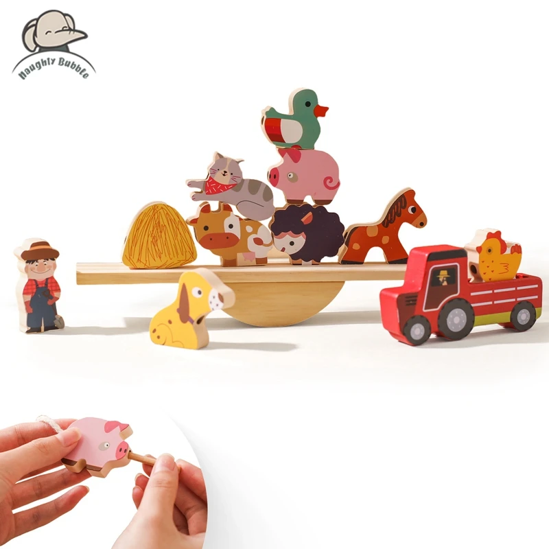 Montessori Sensory Toys For Babies  Farm Animals Thread Stacked Toys  Wooden - £10.18 GBP+