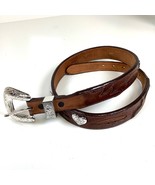 Tony Lama Ladies Sz 30 Concho Belt Brown Leather w/ Silver Toned Heart C... - $37.09 CAD
