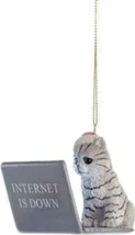 Kurt Adler Resin Gray Striped Computer Cat w/SANTA Hat Christmas Ornament - £10.28 GBP