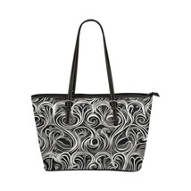 Black Swirls Tote Bag Abstract Shapes PU Leather Carry On 17.5&quot; x 11&quot; Purse - £44.93 GBP