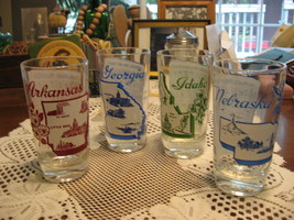 Hazel Atlas-Glass Tumblers-Souvenir State Song-Mid Century-Set of 4- USA - £18.88 GBP