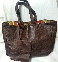 Peach Disc Reversible African Print Ankara  / Leather Tote Bag - $25.23