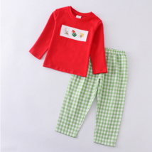 NEW Boutique Grinch Stole Christmas Boys Embroidered Panel Plaid Pants O... - $17.99