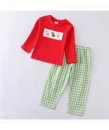 NEW Boutique Grinch Stole Christmas Boys Embroidered Panel Plaid Pants O... - €15,62 EUR
