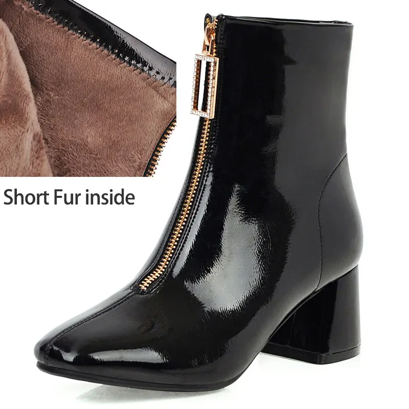 Sgesvier 2024 patent leather shiny crystal front zipper tight boots woman footwe - £213.38 GBP