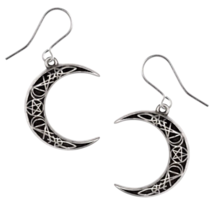 Alchemy Gothic Pact with a Prince Crescent Moon Earrings Pentagram Wicca... - $20.95