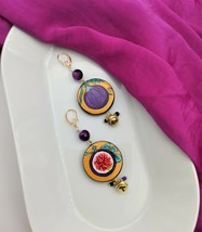 Painted Ceramic Fruit Figs Art earrings. Greek summer Colorful dangle earrings. - £38.84 GBP