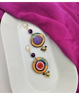 Painted Ceramic Fruit Figs Art earrings. Greek summer Colorful dangle ea... - £38.11 GBP
