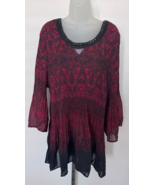 Catherine&#39;s Embellished Neckline Red Black Accordion Blouse Size 5X NWT - $55.56 CAD