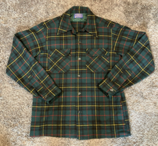 Vintage Pendleton Shirt Mens Small Green Plaid Wool Flap Pocket Loop Col... - £70.33 GBP