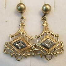 Victorian 10K Gold Dangle Earrings Diamond Accents Screw Back 2.6 Grams - £391.56 GBP