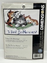 2006 Dimensions Counted Cross Stitch Kit "I DON'T DO MORNINGS" 5"x7" Kitty Cats - $12.64