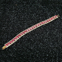 6.75Ct Simulated Ruby &amp; Diamond 14k Yellow Gold Plated Silver Tennis Bracelet - £121.12 GBP