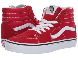 Vans SK8 HI Kids/Unisex Racing Red White Canvas HighTop Skateboard Shoes sz 10.5 - £45.92 GBP