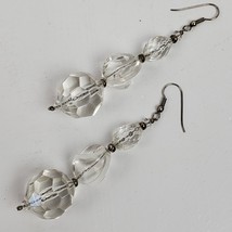 Vintage Estate Clear Beaded Earrings 3 Inch Dangle Drop - $16.83