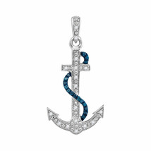 Sterling Silver Round Blue Color Enhanced Diamond Nautical Pendant 1/10 Cttw - £98.77 GBP