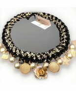 Gardenia black and white tweed charm necklace - $95.67 CAD