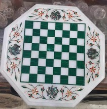 15&quot; Octagon White Marble Vintage Chess Set Handmade with Pcs Adults &amp; Ho... - £465.24 GBP